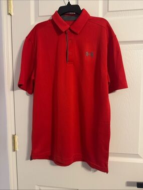 Under Armour Men's Red Short-Sleeve Polo with Logo